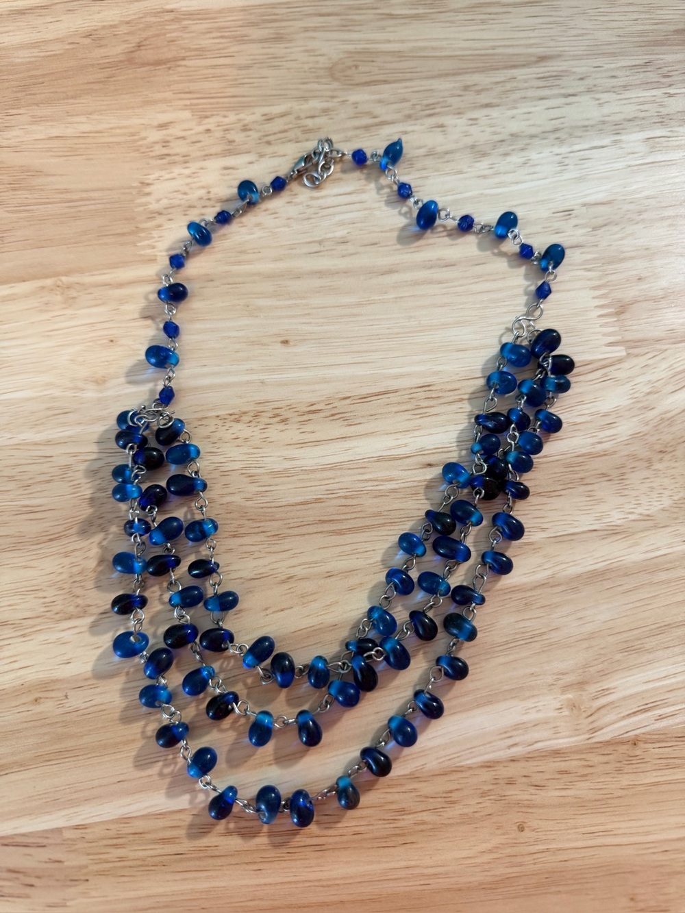 Three-Strand Blue Glass Bead Necklace